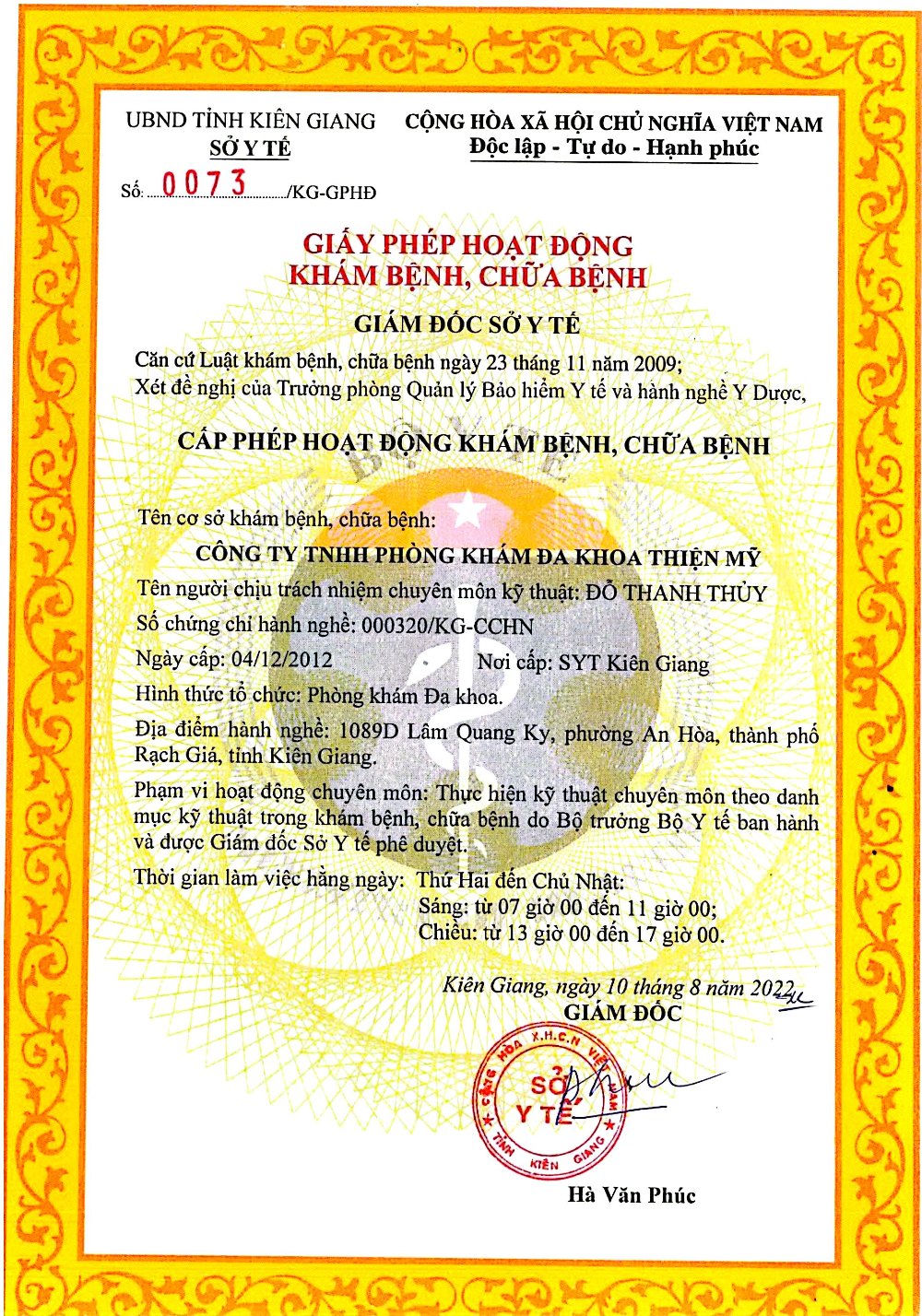 GIẤY PHÉP HOẠT ĐỘNG KHÁM BỆNH, CHỮA BỆNH